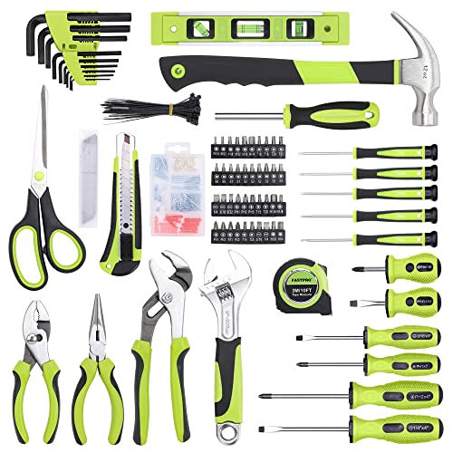 FASTPRO 220-Piece Home Tool Set, Household Repairing Tool Kit, with 12-Inch Wide Mouth Open Storage Tool Bag, Green - 2