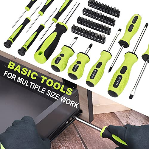 FASTPRO 220-Piece Home Tool Set, Household Repairing Tool Kit, with 12-Inch Wide Mouth Open Storage Tool Bag, Green - 5