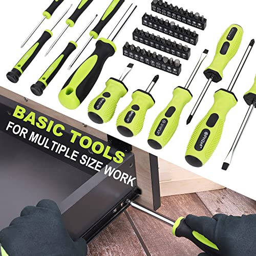 FASTPRO 220-Piece Home Tool Set, Household Repairing Tool Kit, with 12-Inch Wide Mouth Open Storage Tool Bag, Green - 5