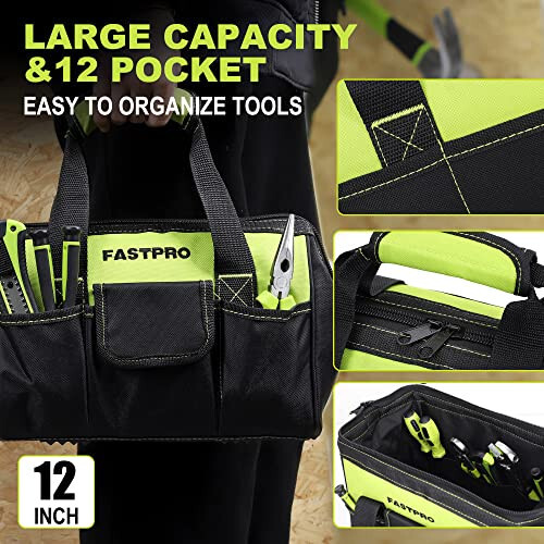 FASTPRO 220-Piece Home Tool Set, Household Repairing Tool Kit, with 12-Inch Wide Mouth Open Storage Tool Bag, Green - 6