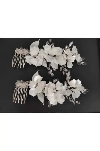 Фата Невеста Хна Свадьба И Помолвка Тиара Жемчужный Хрустальный Бисерный Перламутровый Цветочный Гребень 2шт-ЖЕМЧУГ - 4