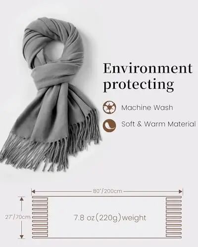 fauson Winter Scarf for Women - Soft Shawl Wraps Winter Scarves with Tassel | Soft Warm Fabric, Elegant Solid Color, Classic Tassel Design, Large Scarf for Daily, Wedding and Party Wear - 3
