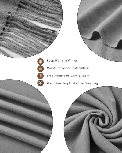 fauson Winter Scarf for Women - Soft Shawl Wraps Winter Scarves with Tassel | Soft Warm Fabric, Elegant Solid Color, Classic Tassel Design, Large Scarf for Daily, Wedding and Party Wear - 4