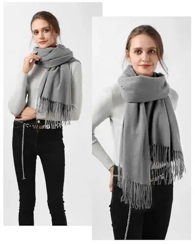 fauson Winter Scarf for Women - Soft Shawl Wraps Winter Scarves with Tassel | Soft Warm Fabric, Elegant Solid Color, Classic Tassel Design, Large Scarf for Daily, Wedding and Party Wear - 6