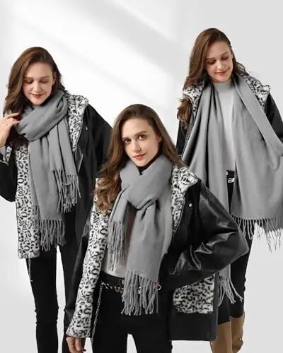 fauson Winter Scarf for Women - Soft Shawl Wraps Winter Scarves with Tassel | Soft Warm Fabric, Elegant Solid Color, Classic Tassel Design, Large Scarf for Daily, Wedding and Party Wear - FAUSON (1)