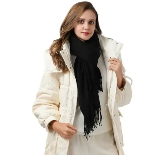 fauson Winter Scarf for Women - Soft Shawl Wraps Winter Scarves with Tassel | Soft Warm Fabric, Elegant Solid Color, Classic Tassel Design, Large Scarf for Daily, Wedding and Party Wear - FAUSON (1)