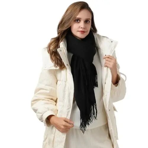 fauson Winter Scarf for Women - Soft Shawl Wraps Winter Scarves with Tassel | Soft Warm Fabric, Elegant Solid Color, Classic Tassel Design, Large Scarf for Daily, Wedding and Party Wear - FAUSON (1)