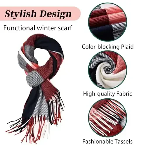 fauson Winter Scarf for Women, Winter Warm Women's Scarves, CasModazoneere Blanket Scarf Classic Tassel Plaid - 5