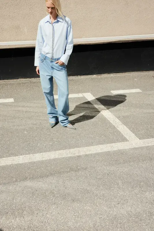 Faux Diamond Embellished Jeans - 6