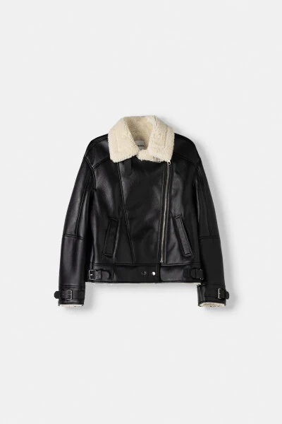 Faux fur biker jacket - BERSHKA (1)