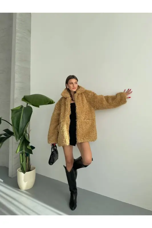 Faux Fur Black Plush Jacket - CEMAL - 1