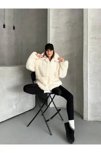 Faux Fur Black Plush Jacket - White Lamb - LACASE (1)