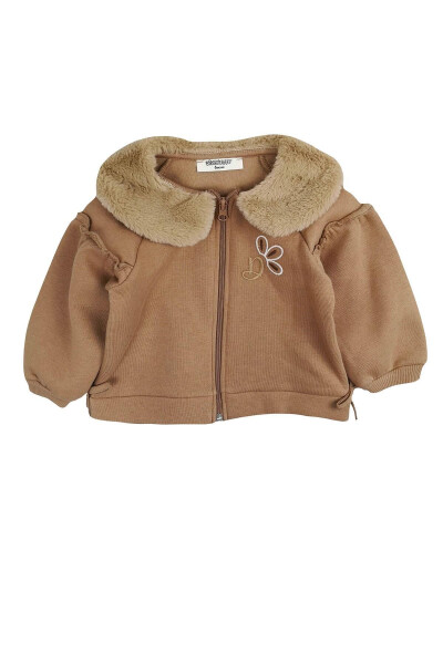 Faux Fur Collar Baby Girl Cardigan - 10