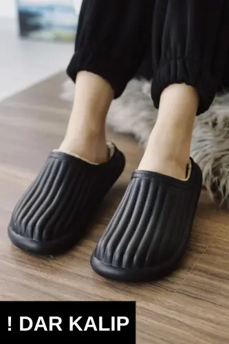 Faux Fur Lined House Slippers Plush Wool Women's Winter Slippers Guest Dowry Bundle Bride Slippers-Black - 1