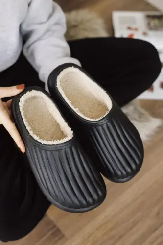 Faux Fur Lined House Slippers Plush Wool Women's Winter Slippers Guest Dowry Bundle Bride Slippers-Black - TRADE BAZAAR (1)