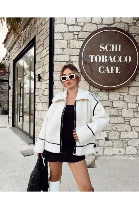 Faux Fur Plush Jacket - Snow-White - 1
