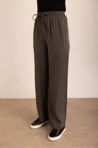 Faux Fur Trimmed Woven Waistband Elastic Pants - 5