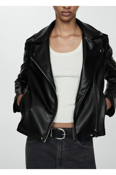 Faux leather biker jacket - 3
