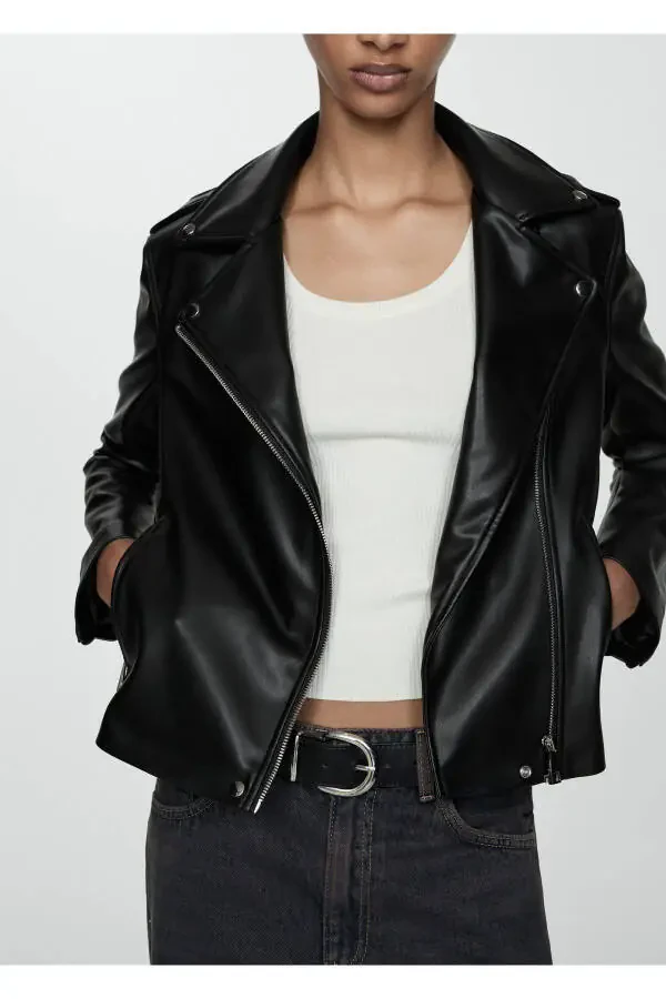 Faux leather biker jacket - 3
