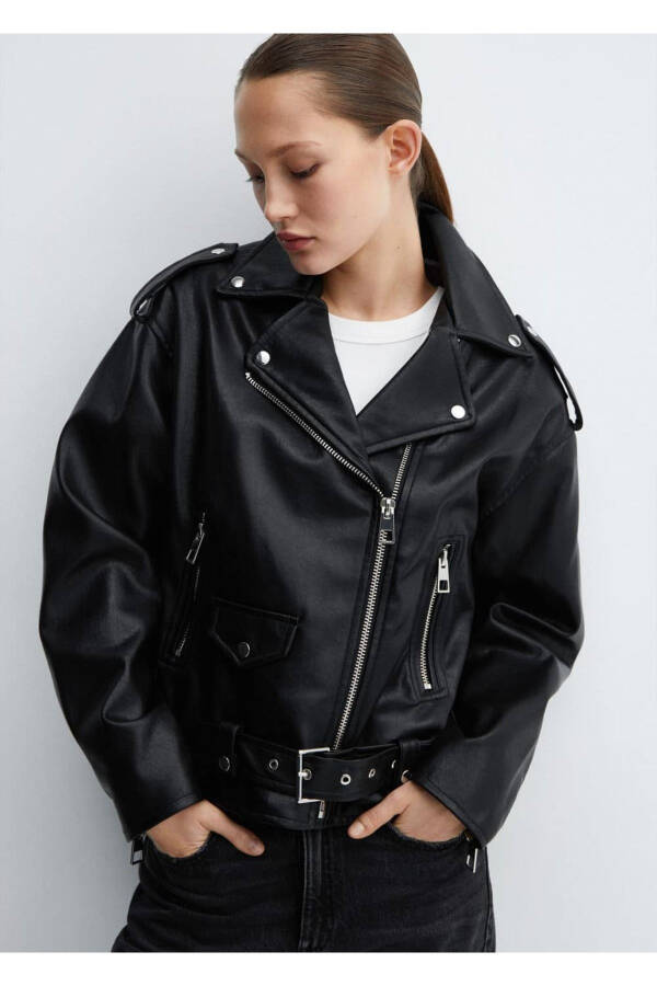 Faux Leather Biker Jacket - 1