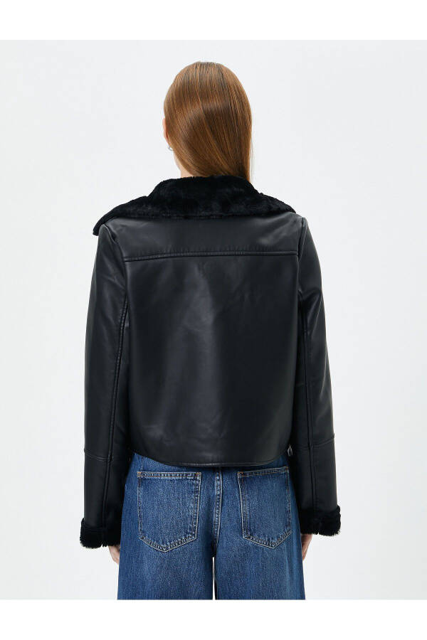 Faux Leather Biker Jacket with Faux Fur Lining and Zipper - 12