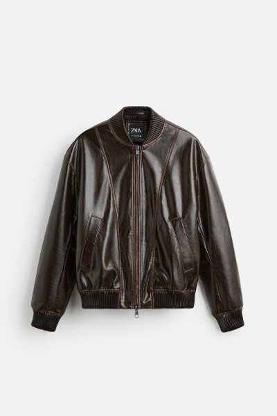 Faux leather bomber jacket, chocolate color. - 14