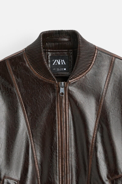 Faux leather bomber jacket, chocolate color. - 16