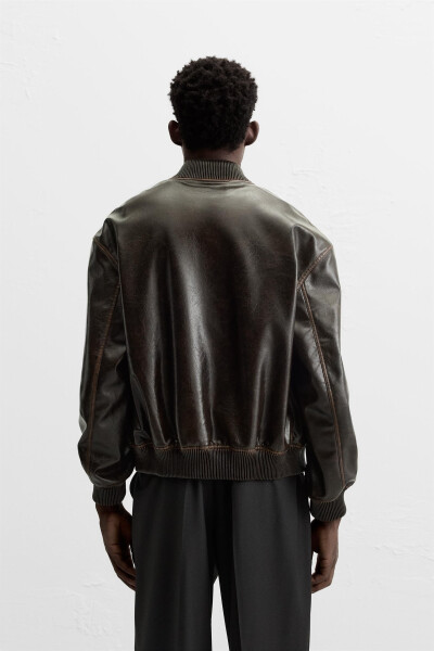 Faux leather bomber jacket, chocolate color. - 3