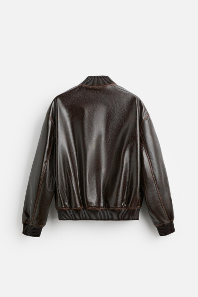 Faux leather bomber jacket, chocolate color. - 7