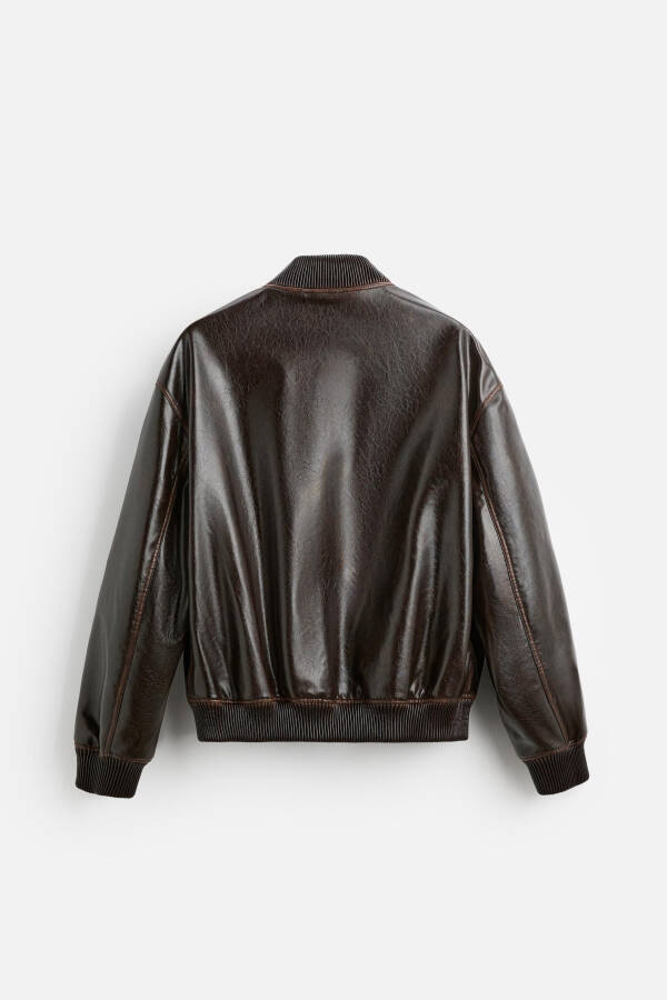 Faux leather bomber jacket, chocolate color. - 7