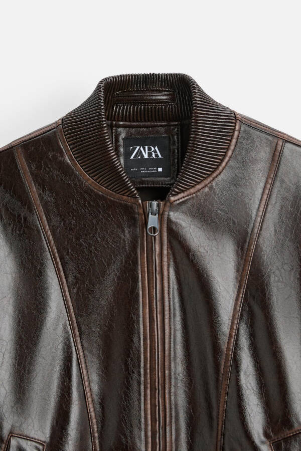 Faux leather bomber jacket, chocolate color. - 8