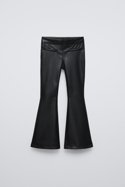 FAUX LEATHER FLARED LEGGING-Black - 1