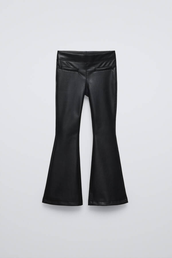 FAUX LEATHER FLARED LEGGING-Black - 1