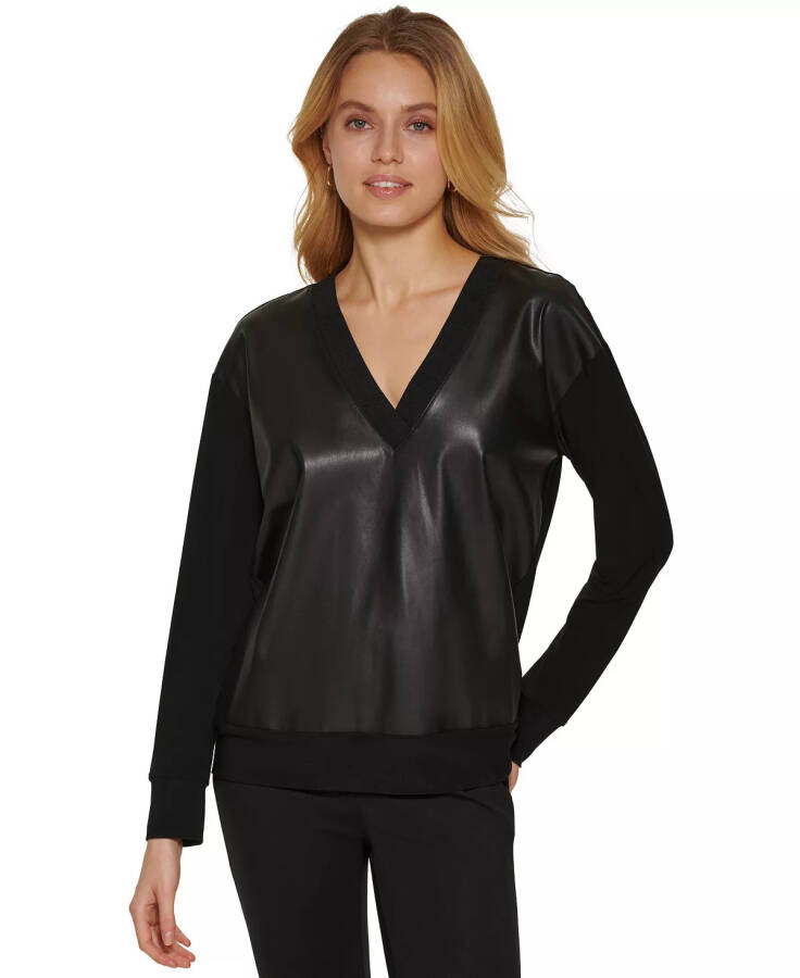 Faux-Leather Front Sweatshirt Black - 1