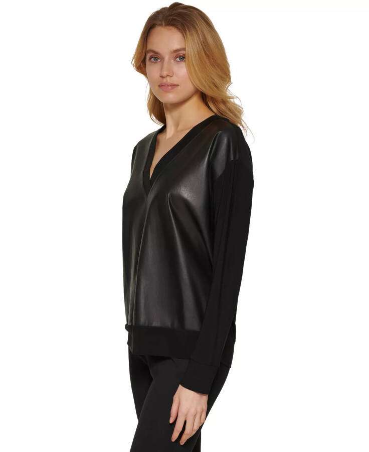 Faux-Leather Front Sweatshirt Black - 3