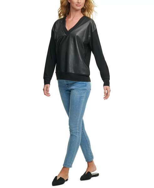 Faux-Leather Front Sweatshirt Black - 7