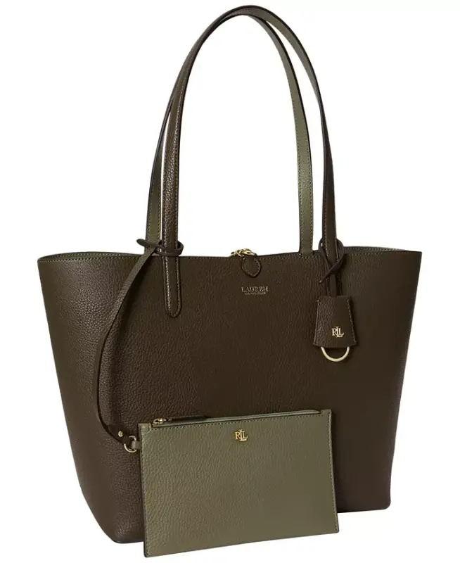 Faux-Leather Large Reversible Tote Bag - Botanic Green/Sage Green - LAUREN RALPH LAUREN