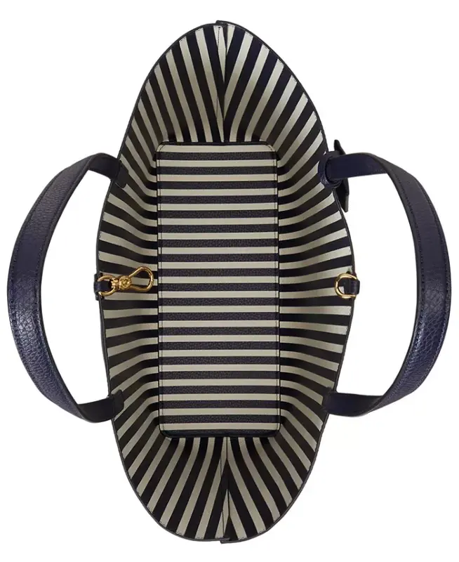 Faux-Leather Large Reversible Tote Bag - Navy/Stripe - 7
