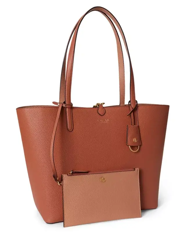 Faux-Leather Large Reversible Tote Bag - Red Terracotta/Pink Sienna - LAUREN RALPH LAUREN