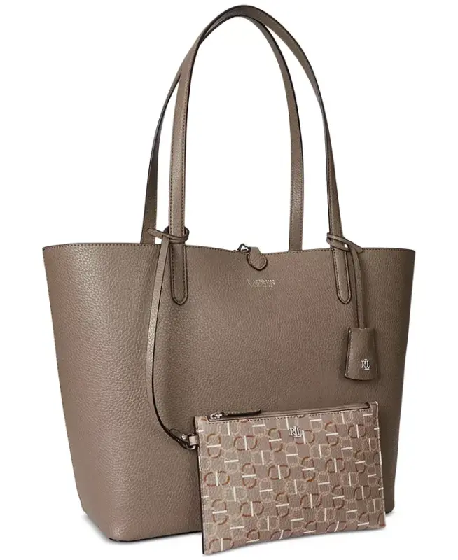 Faux-Leather Large Reversible Tote Bag - Rider Geo/Taupe Brown - LAUREN RALPH LAUREN