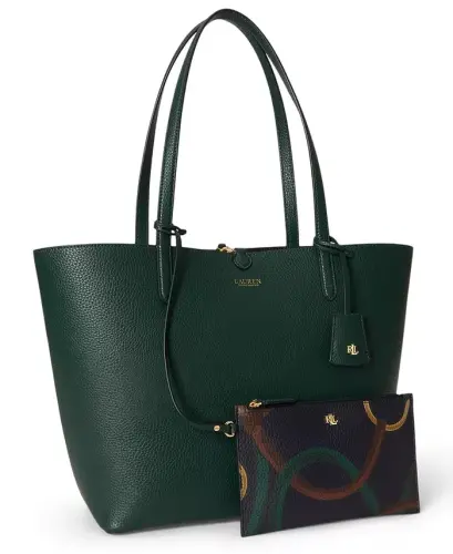 Faux-Leather Large Reversible Tote Bag - Season Green/Belting - 1