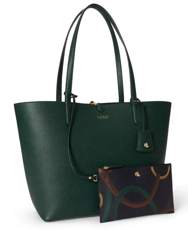 Faux-Leather Large Reversible Tote Bag - Season Green/Belting - 1