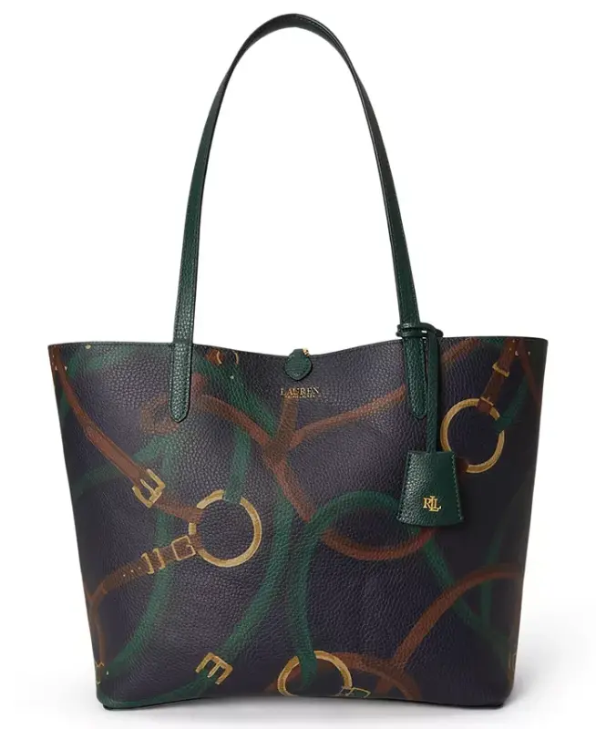 Faux-Leather Large Reversible Tote Bag - Season Green/Belting - 4