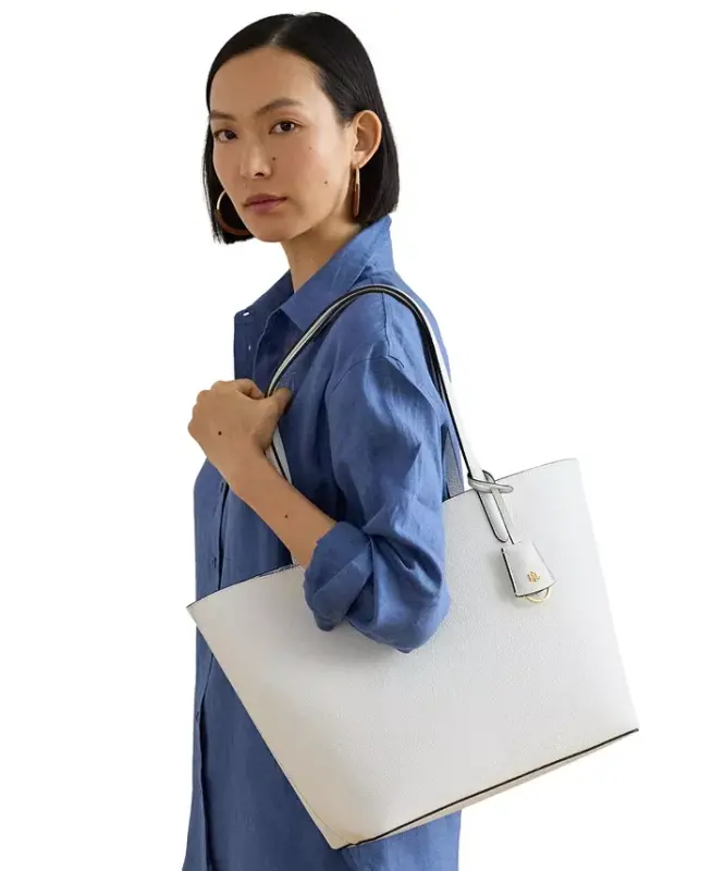 Faux-Leather Large Reversible Tote Bag - White/Floral - 3