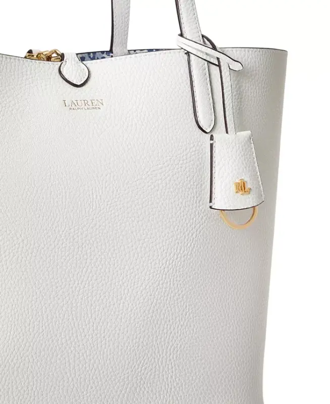 Faux-Leather Large Reversible Tote Bag - White/Floral - 7