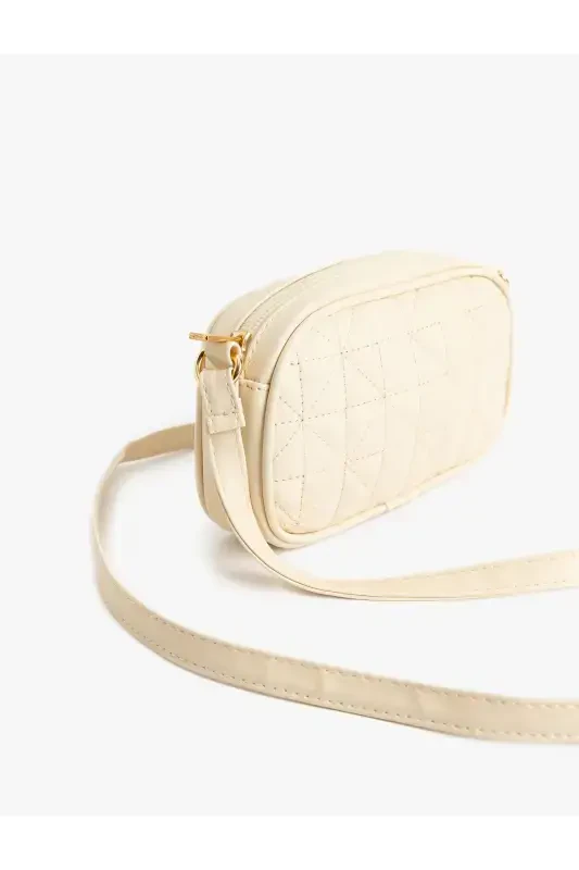 Faux Leather Quilted Zippered Shoulder Bag-Ecru - 3