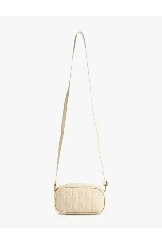 Faux Leather Quilted Zippered Shoulder Bag-Ecru - 4