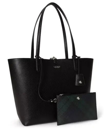Faux-Leather Reversible Extra-Large Tote Bag - Black Watch Tartan - 1