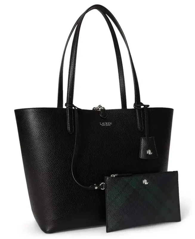 Faux-Leather Reversible Extra-Large Tote Bag - Black Watch Tartan - 1