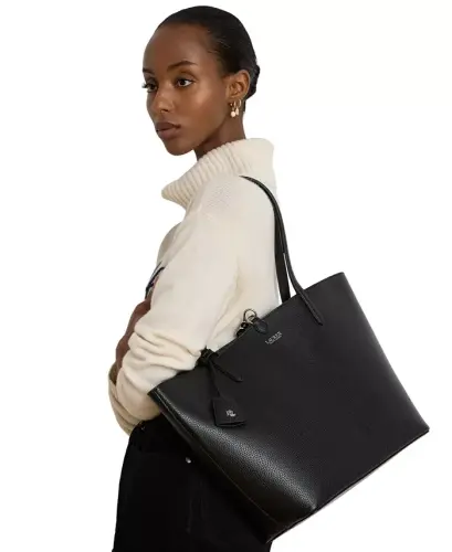 Faux-Leather Reversible Extra-Large Tote Bag - Black Watch Tartan - Lauren Ralph Lauren (1)